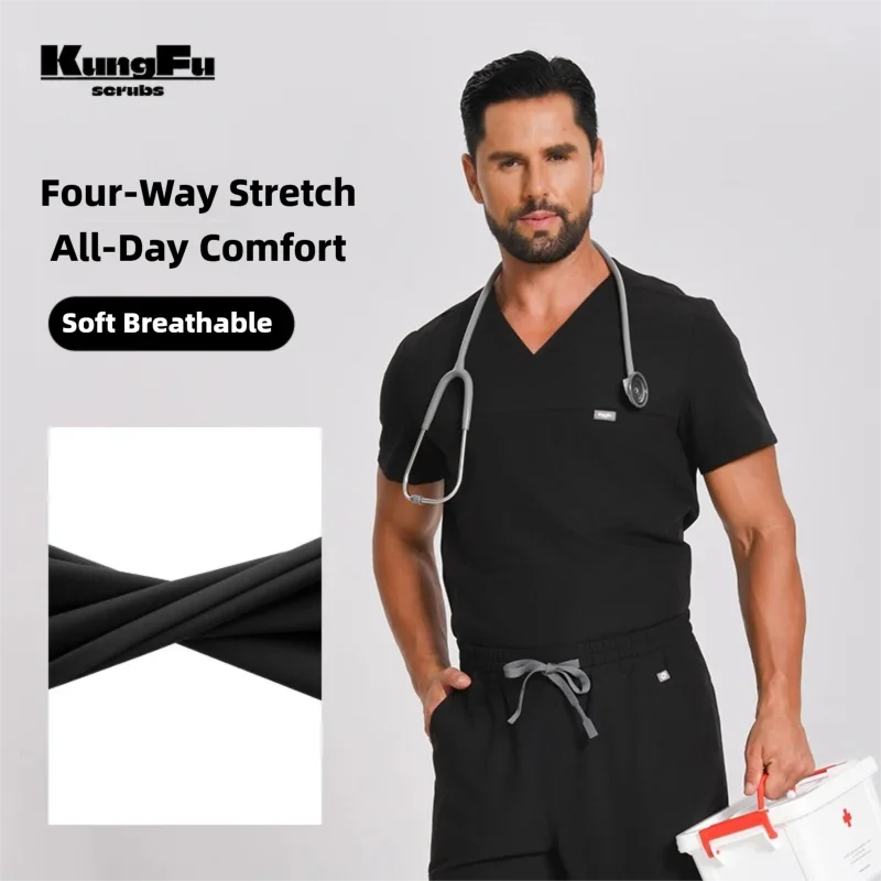 Medical Lab Uniform - KUNGFU SCRUBS Herren-OP-Uniformen, OP-Kittel mit V-Ausschnitt,