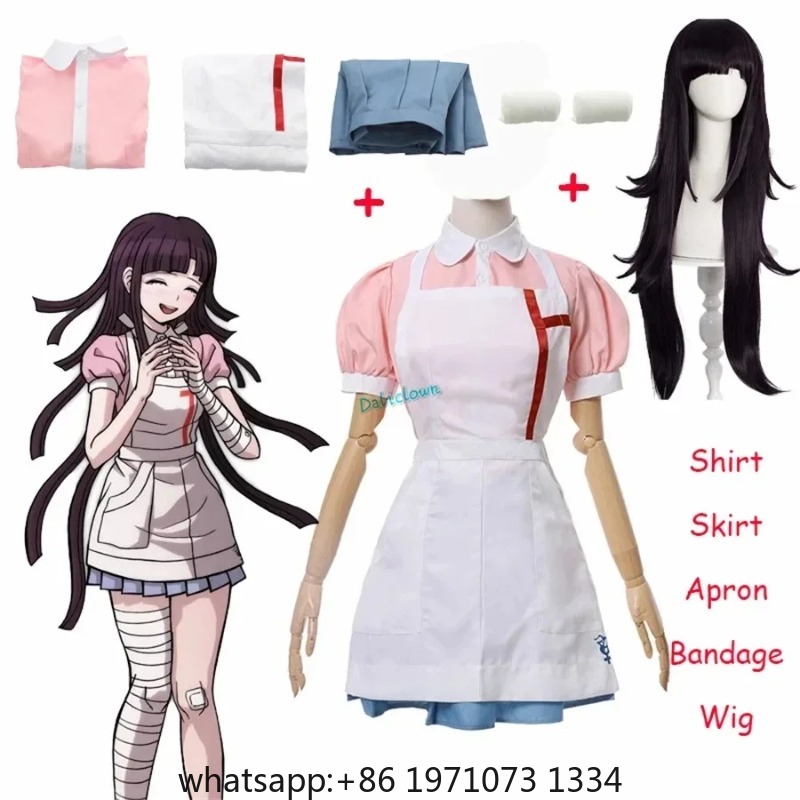 Medical Lab Uniform - Danganronpa Mikan Tsumiki Cosplay-Outfit mit Perücke,