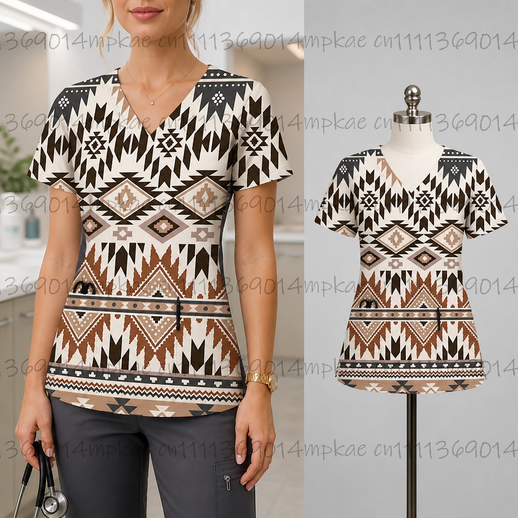 Medical Lab Uniform - Neues Damen-T-Shirt mit V-Ausschnitt und Taschen,
